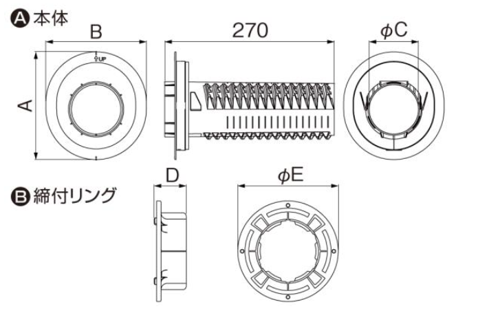ツバ付き止水貫通スリーブ FPD寸法図-因幡電工（INABA DENKO）