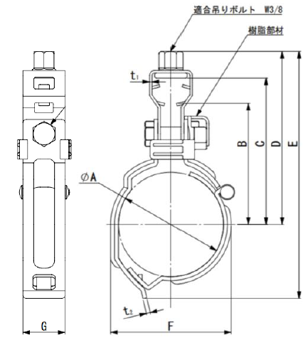 ホールドワン 省施工吊りバンド「SST」寸法図-因幡電工（INABA DENKO）