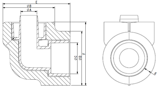 結露防止層付硬質塩化ビニル管エルボ保温材付「DSH-N-KED」寸法図-因幡電工(INABA DENKO)
