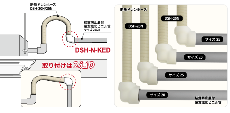 結露防止層付硬質塩化ビニル管エルボ保温材付「DSH-N-KED」-因幡電工(INABA DENKO)