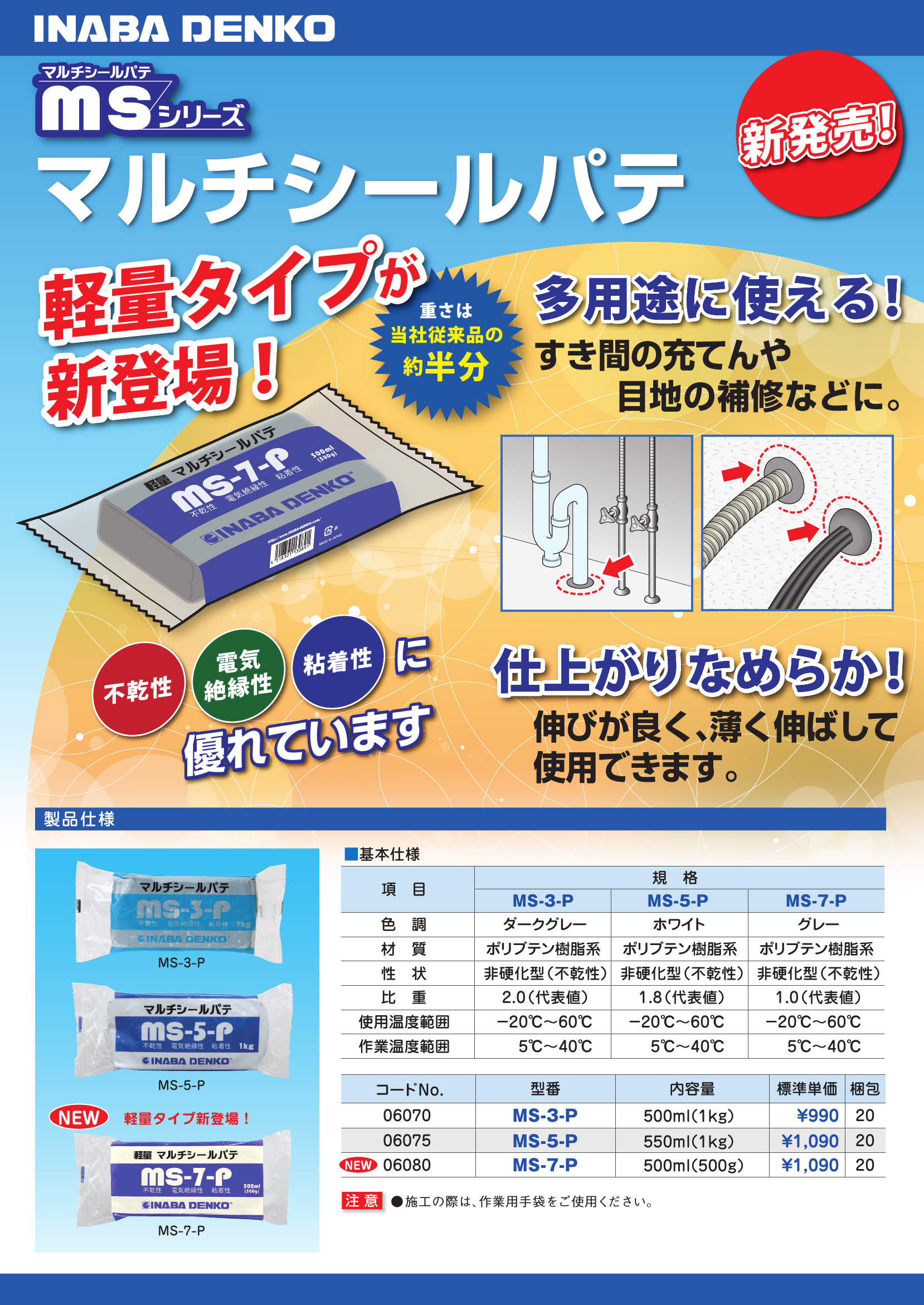 KF-P】耐火パテ 硬化型不燃タイプ | 製品情報 | 因幡電工 INABA DENKO(因幡電機産業)