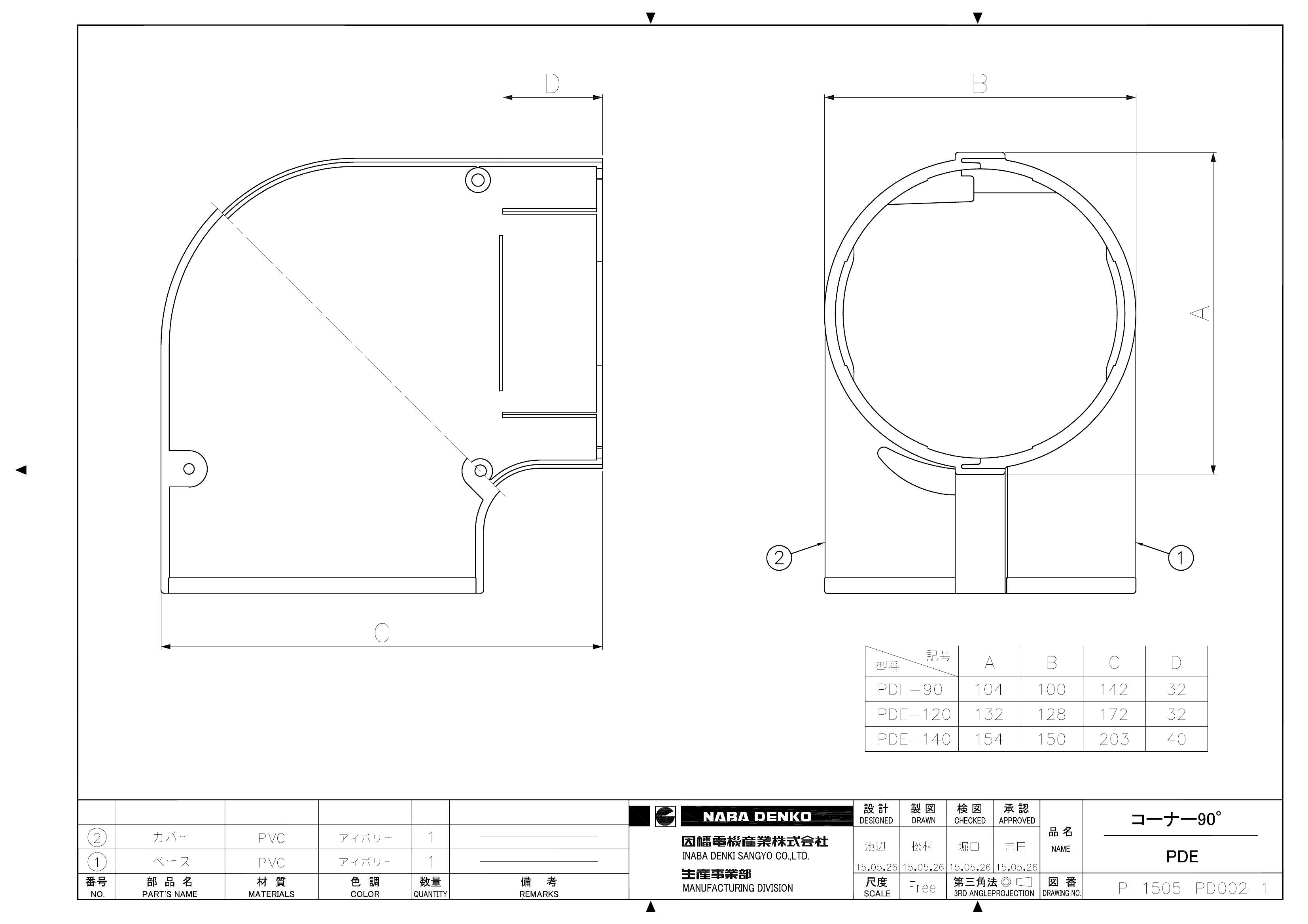 PDE】コーナー90° | 製品情報 | 因幡電工 INABA DENKO（因幡電機産業）