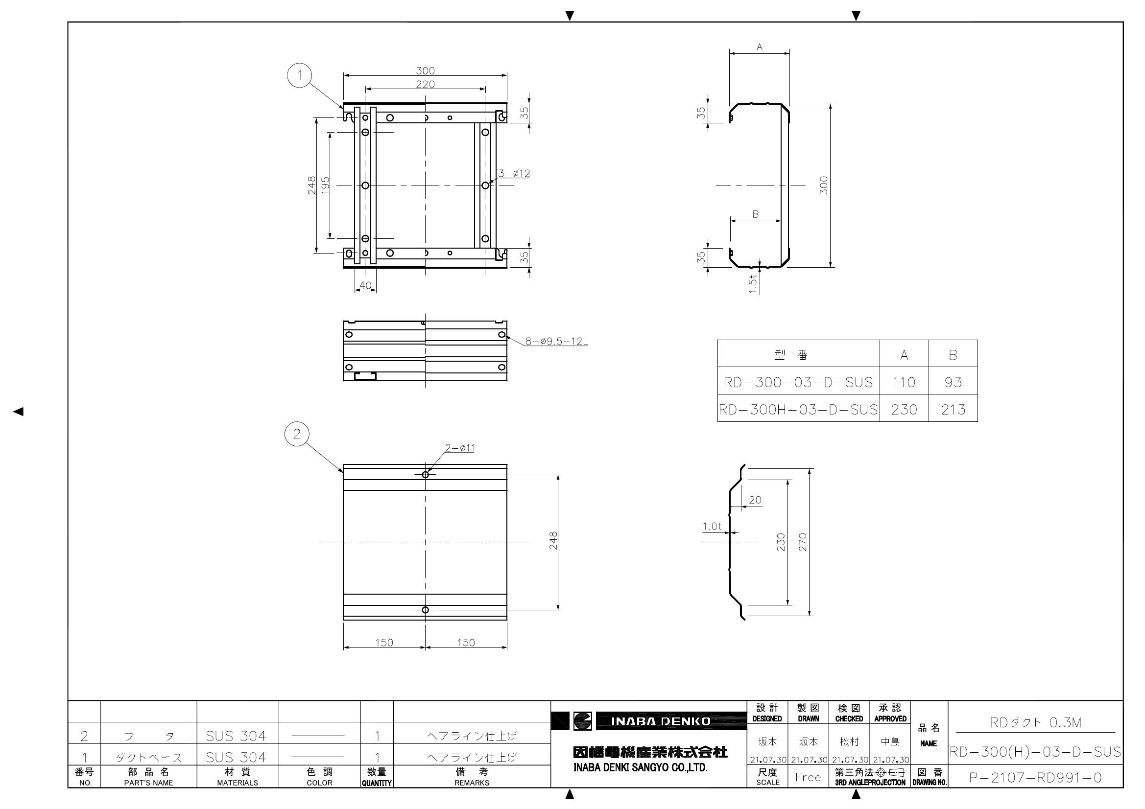 因幡電工 RD-300H-1-D-ZA RDダクト 1m RDBRDダクト底板セット | 製品情報 | 因幡電工 INABA DENKO（因幡