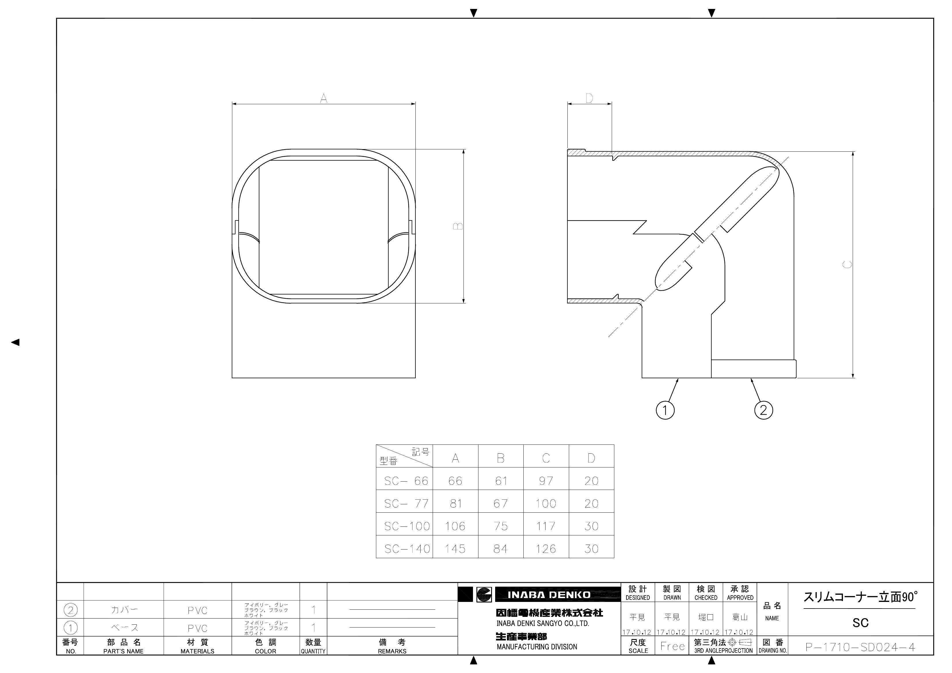 SC】スリムコーナー立面90° | 製品情報 | 因幡電工 INABA DENKO 