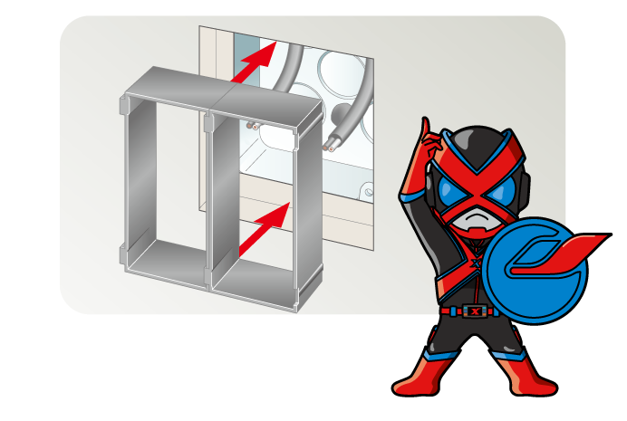 鋼製ボックスを設置し、ボードが取り付けられた後でも耐火処理ができる！